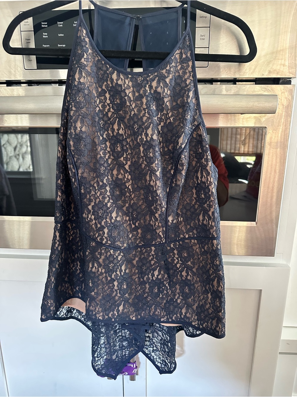 Women’s BCBGMaxAzria Navy Lace halter shirt size 10